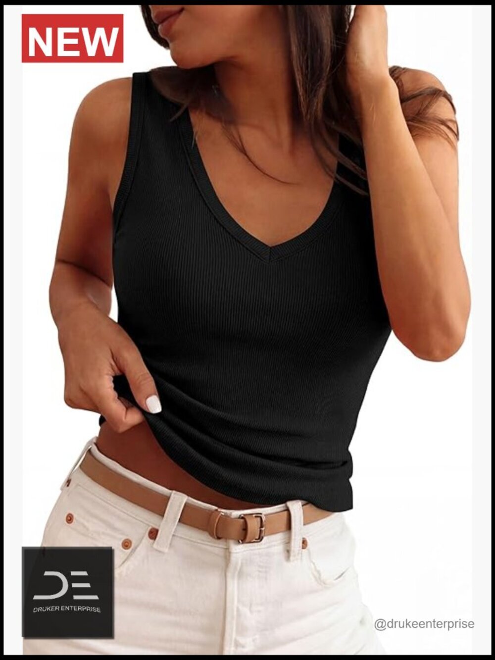 Women V Neck Sleeveless Tank Top Ribbed Knit Slim Fit Basic Camisole